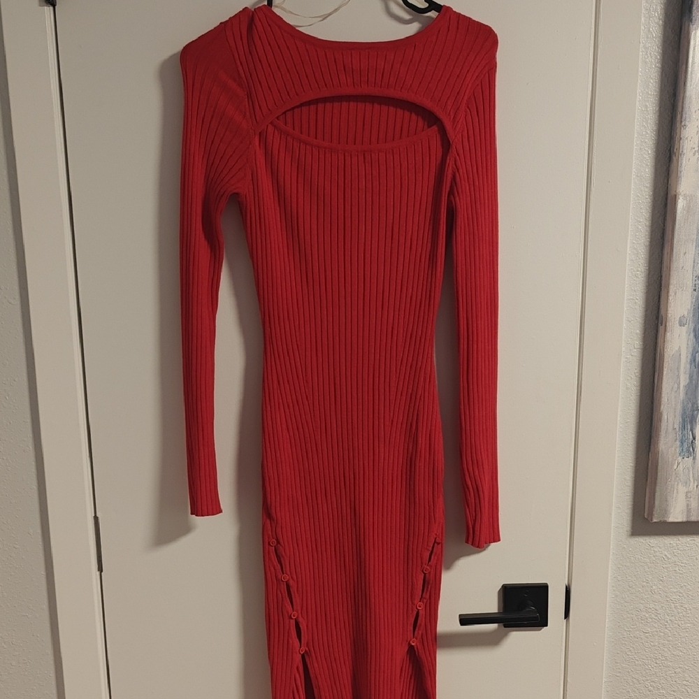Planet Gold Vibrant Red Long Sleeve Dress